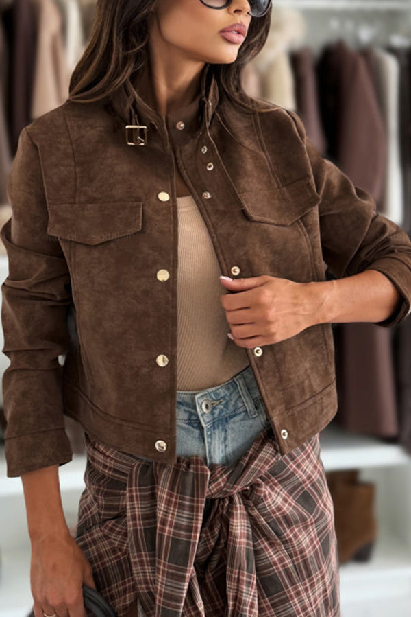 Stylish long-sleeved casual jacket with buttons 