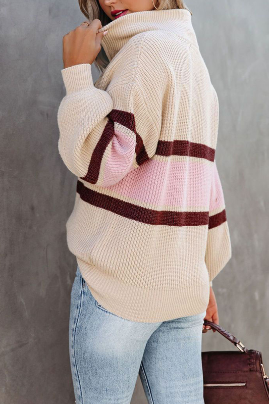 Cozy patchwork sweater with zip collar