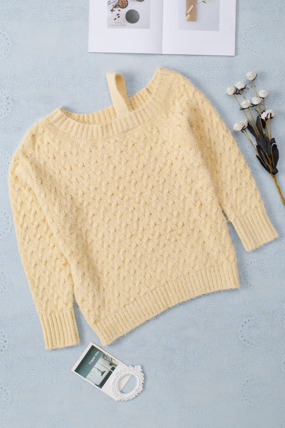 Emma™ - Apricot asymmetric neckline cold shoulder sweater with eyelashes 