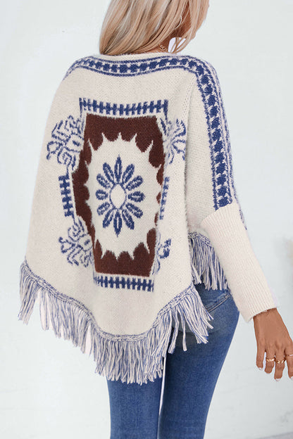 Boho knit sweater with tassel hem 