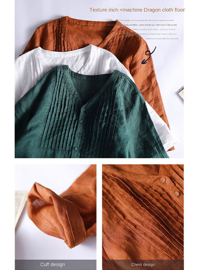 V-neck, short sleeves, gathered cotton, loose dress 