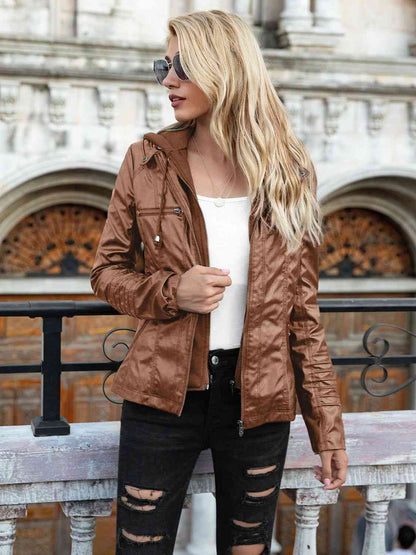 Kharyss™ - Full Size Zip-Up Hooded PU Jacket [Last Day Discount]