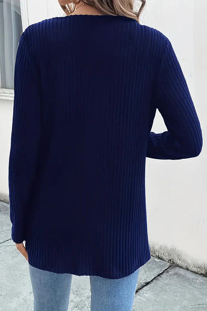 Boho knit cardigan with floral trim and long sleeves 