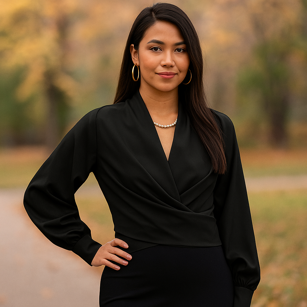 Chic blouse with puff sleeves and V-neck for effortless elegance 