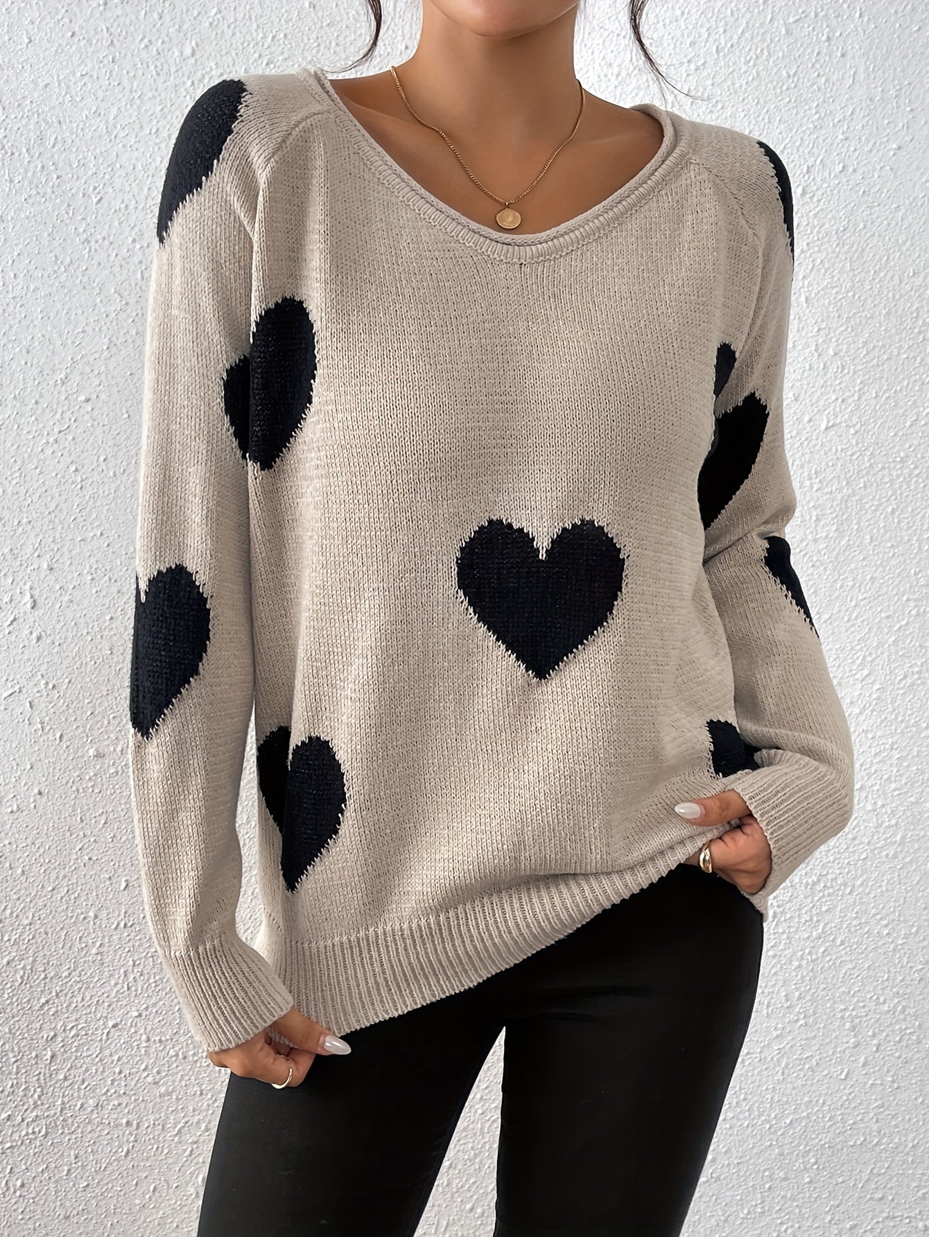 Cozy sweater with a heart pattern for a romantic winter style