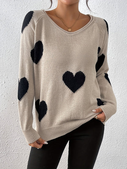 Cozy sweater with a heart pattern for a romantic winter style