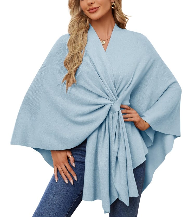 Soft, elegant shawl poncho for cozy-chic layering. 