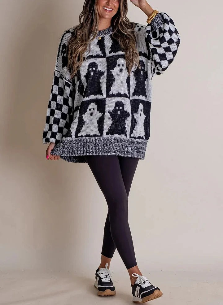 Halloween Checkered Knit Sweater