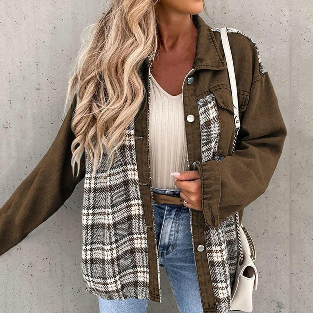 Stylish checked jacket with classic collar and button detail 