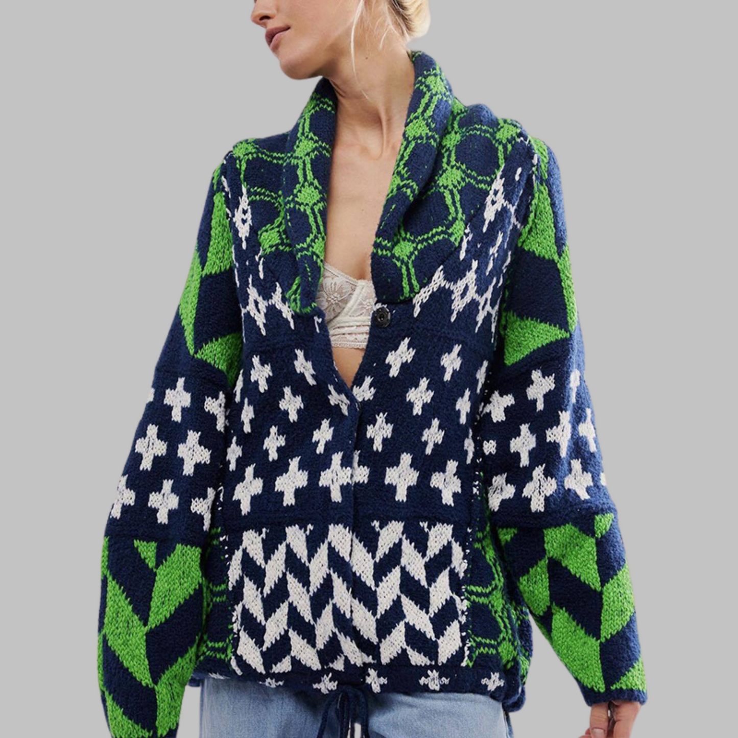 Cozy soft jacket with modern geometric patterns