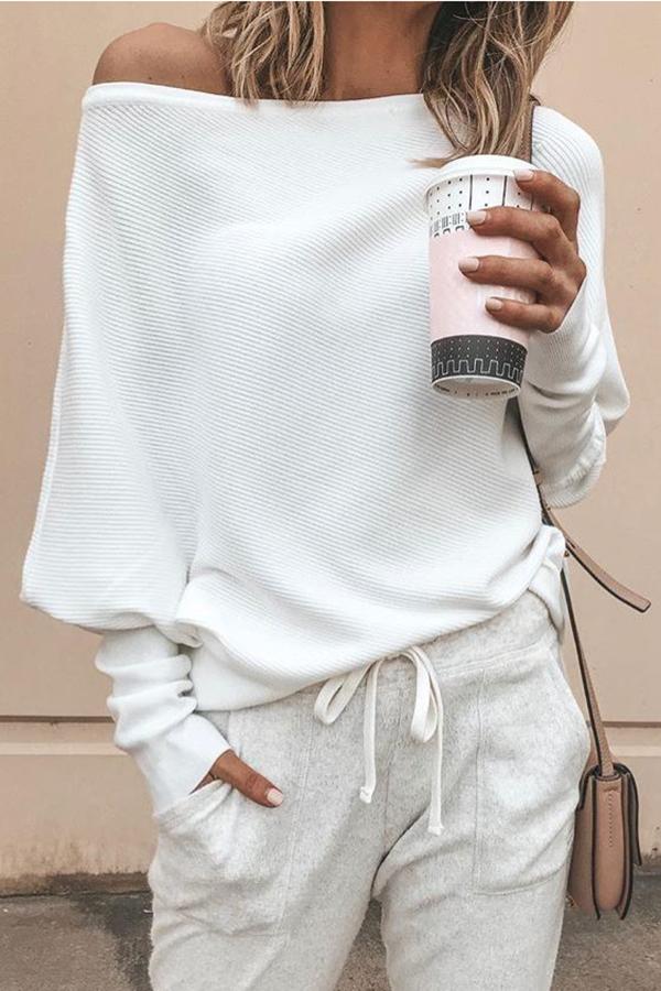 Ribbed off-shoulder shift top 