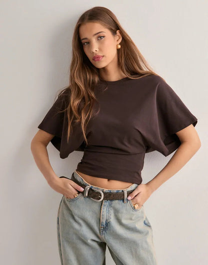 Casual cotton T-shirt with wide sleeves 