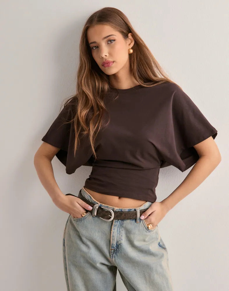 Casual cotton T-shirt with wide sleeves 