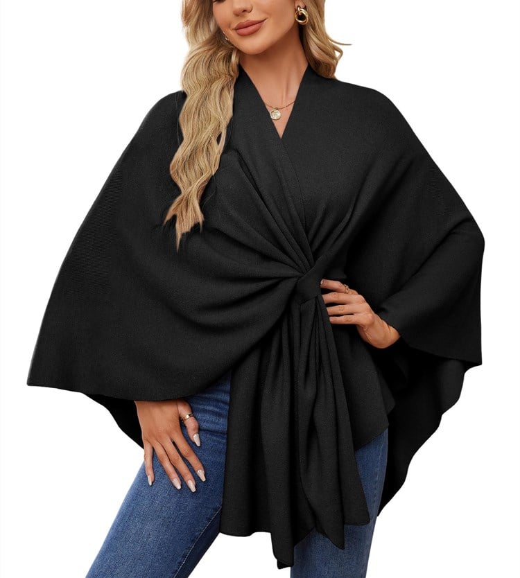 Soft, elegant shawl poncho for cozy-chic layering. 