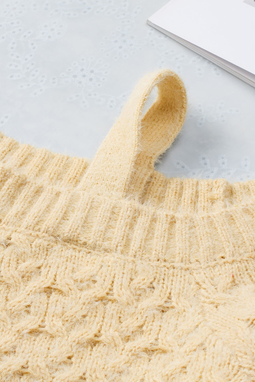 Emma™ - Apricot asymmetric neckline cold shoulder sweater with eyelashes 