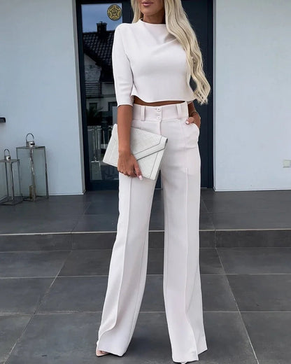 Julia | Women's Luxury Two-Piece Top and High-Waisted Pants Set