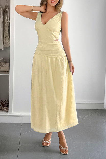 Sleeveless women's maxi dress with V-neck and hollow waist design 