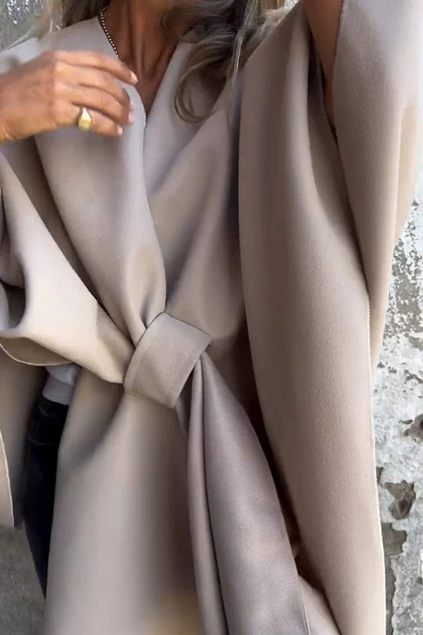 Cozy loose V-neck scarf cape jacket 