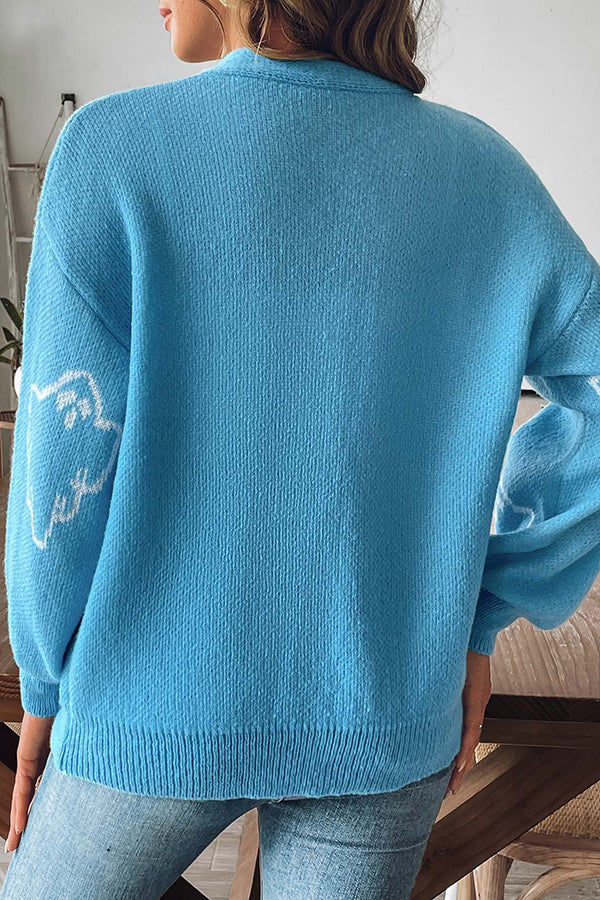 Cozy Halloween ghost knit sweater with buttons 