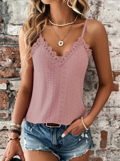 Yolly™ - Sizzle Eyelet Contrast Lace Cami Top