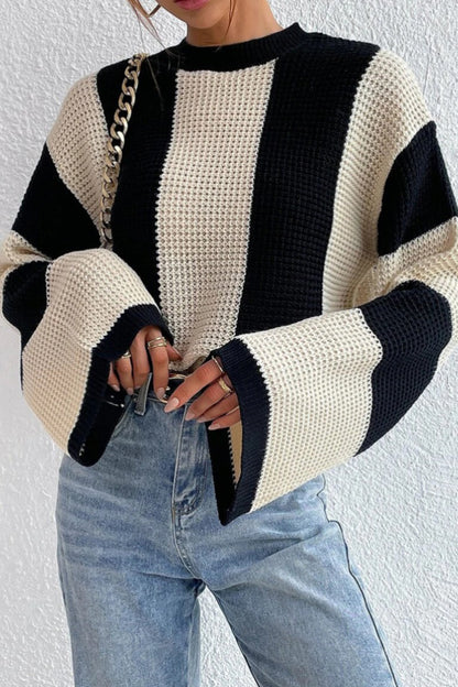 Melissa™ - Contrast stripe bell sleeve sweater 
