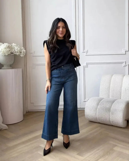High-waisted wide-leg jeans made of denim 