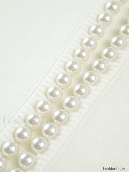 Cardigan with pearl embellishment and frayed hem 