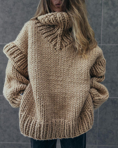 Chunky knit oversized roll-neck sweater for women