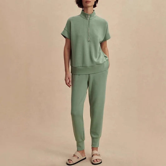 Cozy half-zip sweatshirt and jogger lounge set 