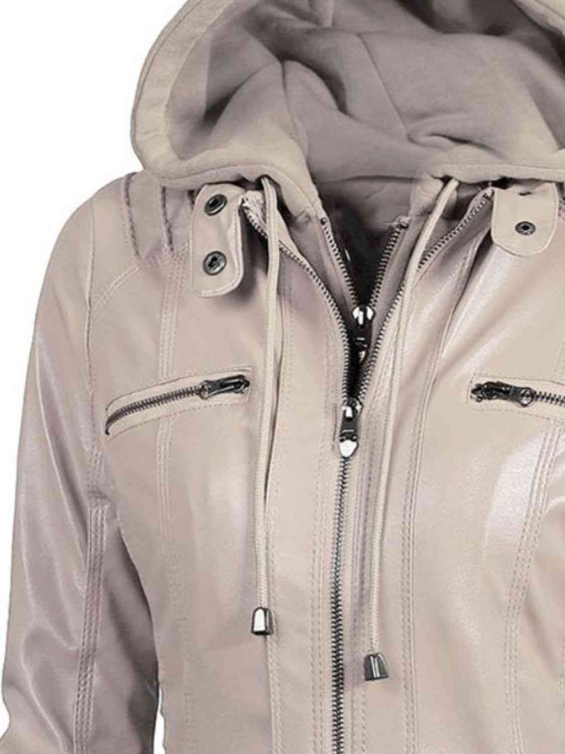 Kharyss™ - Full Size Zip-Up Hooded PU Jacket [Last Day Discount]