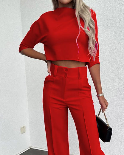Julia | Women's Luxury Two-Piece Top and High-Waisted Pants Set