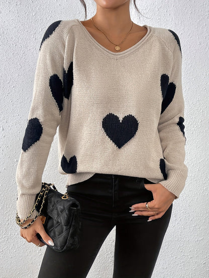 Cozy sweater with a heart pattern for a romantic winter style