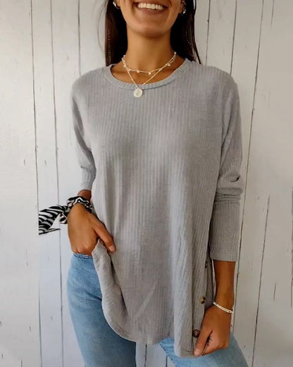 Cozy ribbed knit top with a round neckline and long sleeves 