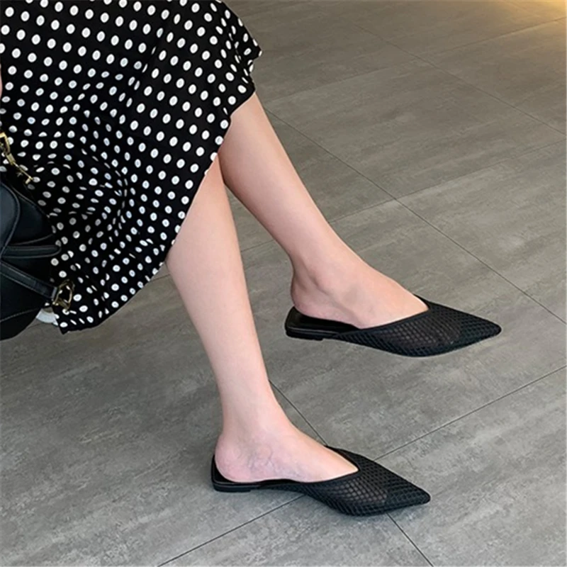 Veronica™ - Flat mules with mesh pattern