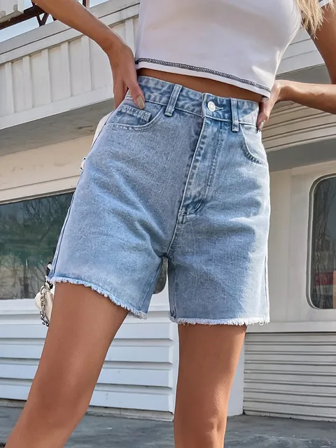 Lavelle™ - Blue high-waisted denim shorts