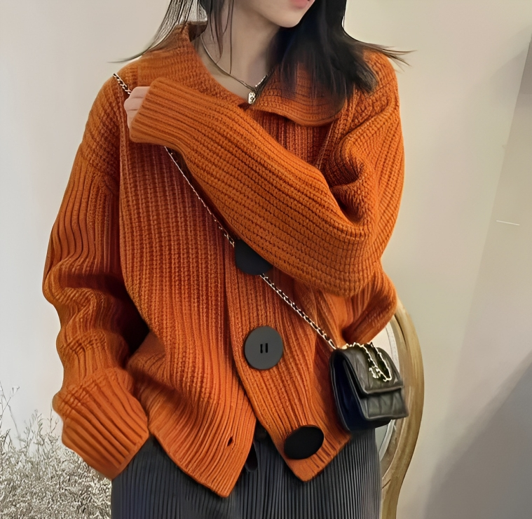 Nataly™ - Knitted cardigan with turn-down collar