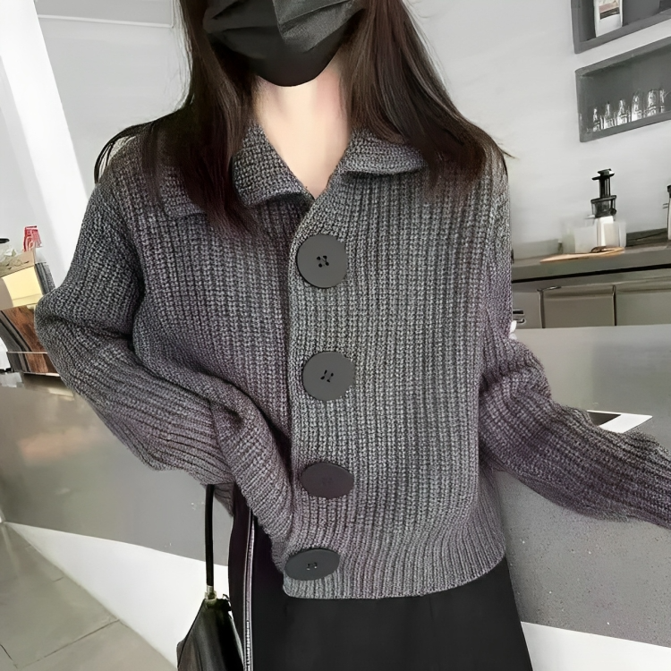 Nataly™ - Knitted cardigan with turn-down collar