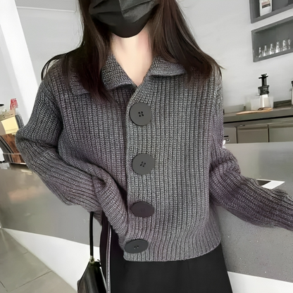 Nataly™ - Knitted cardigan with turn-down collar