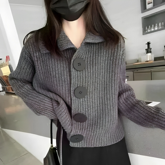 Nataly™ - Knitted cardigan with turn-down collar