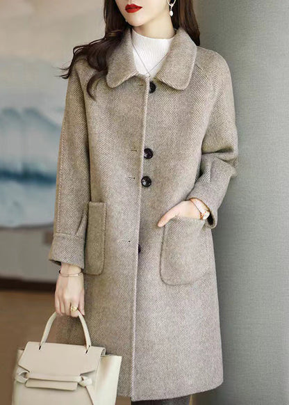Sherry™ - Khaki Button Pockets Patchwork Thick Wool Coats Autumn [Last Day Discount]