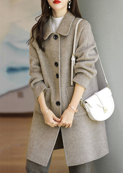 Sherry™ - Khaki Button Pockets Patchwork Thick Wool Coats Autumn [Last Day Discount]