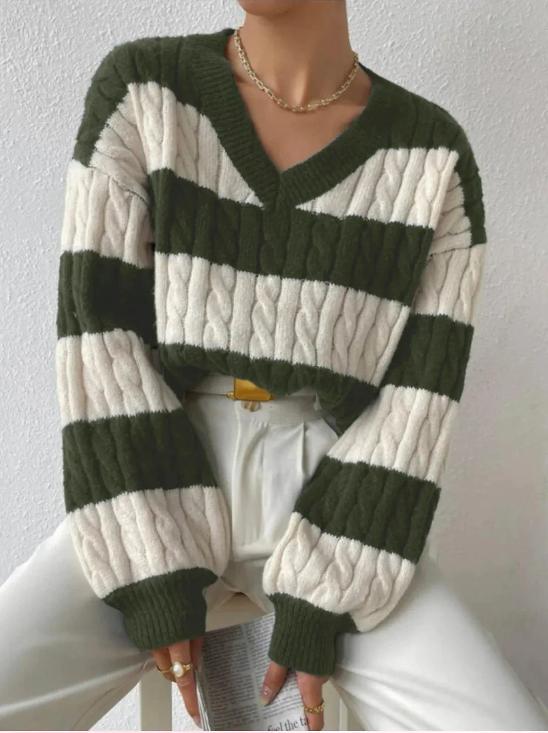 Roselyn™ - Striped elegant V-neck sweater