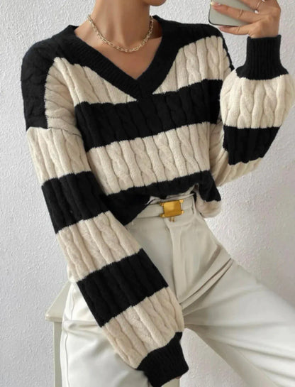 Roselyn™ - Striped elegant V-neck sweater