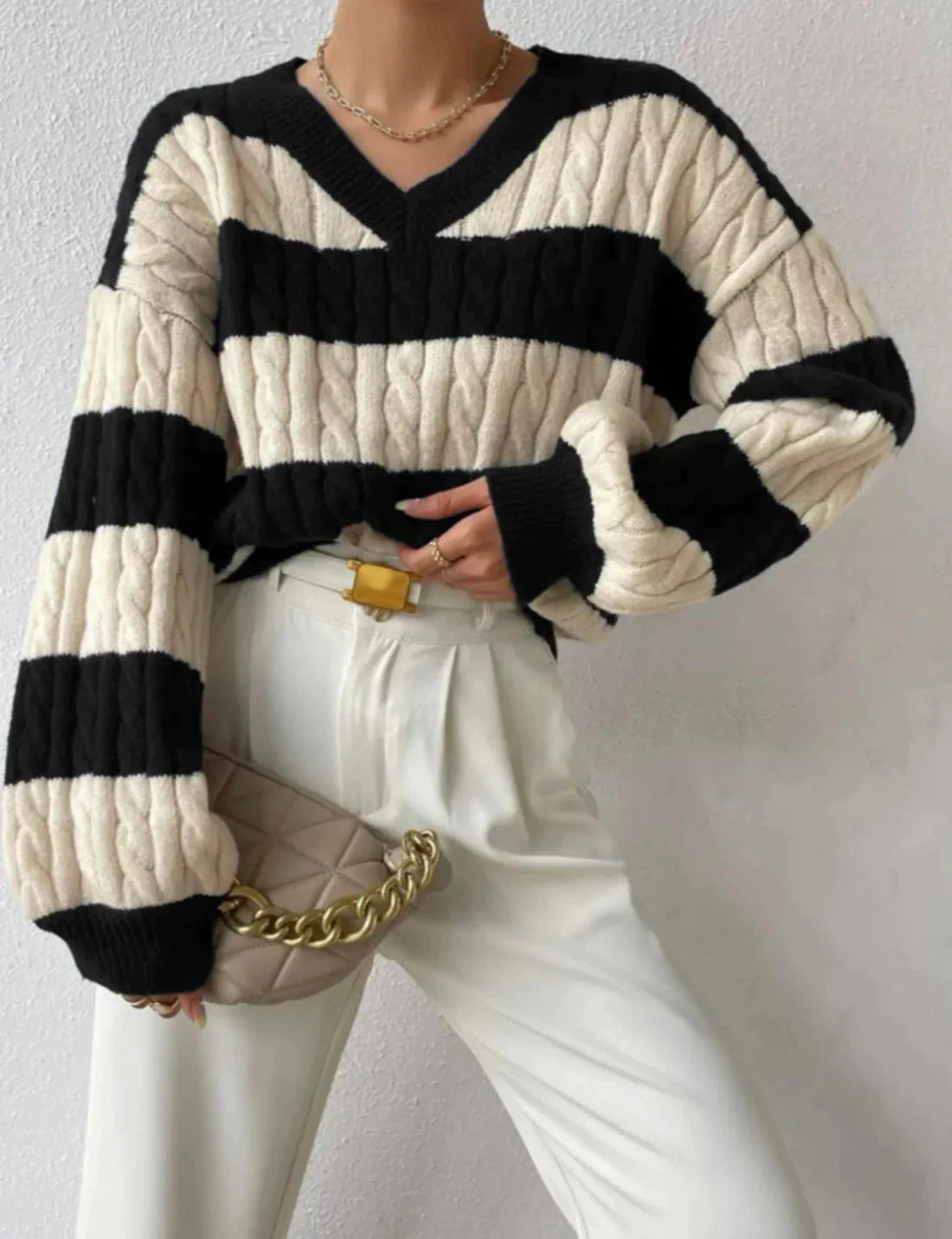 Roselyn™ - Striped elegant V-neck sweater