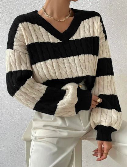 Roselyn™ - Striped elegant V-neck sweater