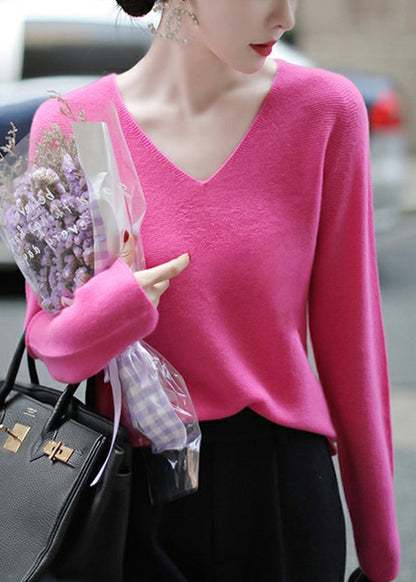 Noemi™ - Italian Rose V-Neck Warm Wool Knit Top Autumn
