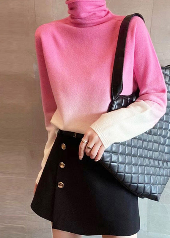 Harim™ - New Pink Gradient Turtleneck Patchwork Cotton Knit Top Autumn [Last Day Discount]