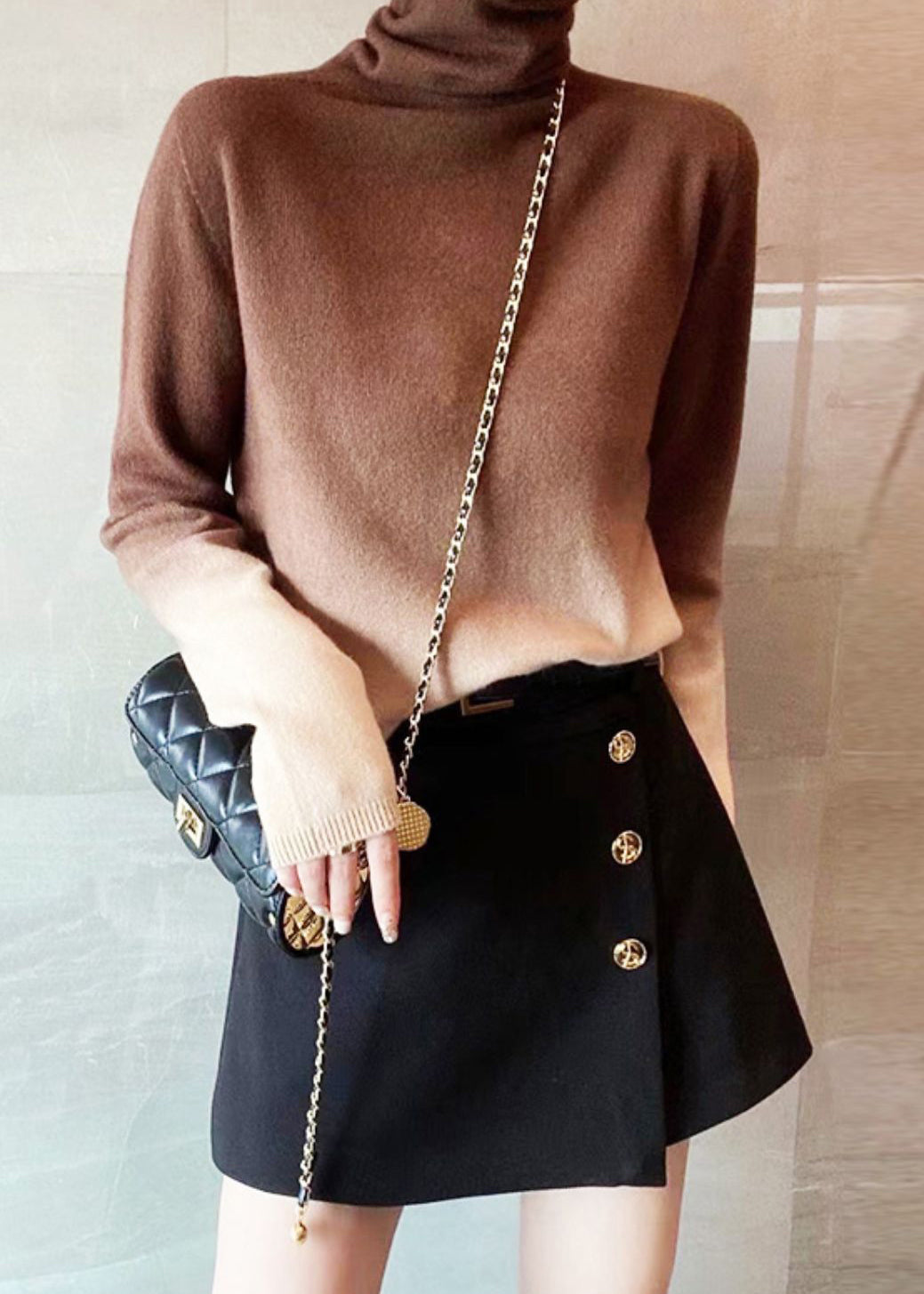 Harim™ - New Pink Gradient Turtleneck Patchwork Cotton Knit Top Autumn [Last Day Discount]