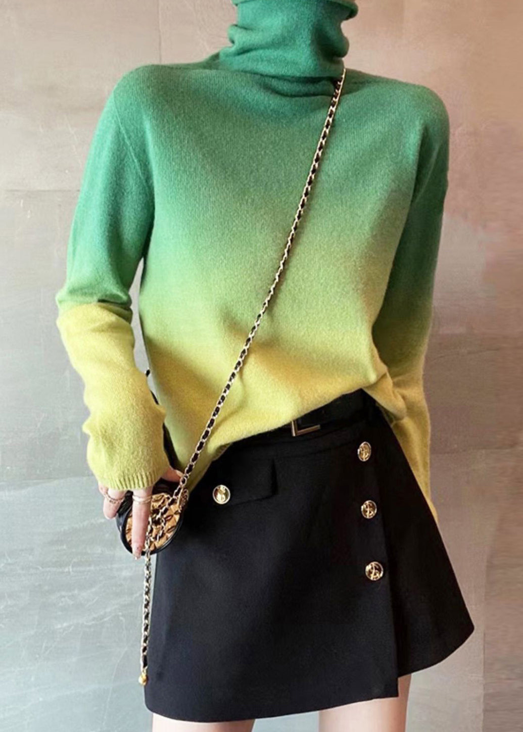 Harim™ - New Pink Gradient Turtleneck Patchwork Cotton Knit Top Autumn [Last Day Discount]