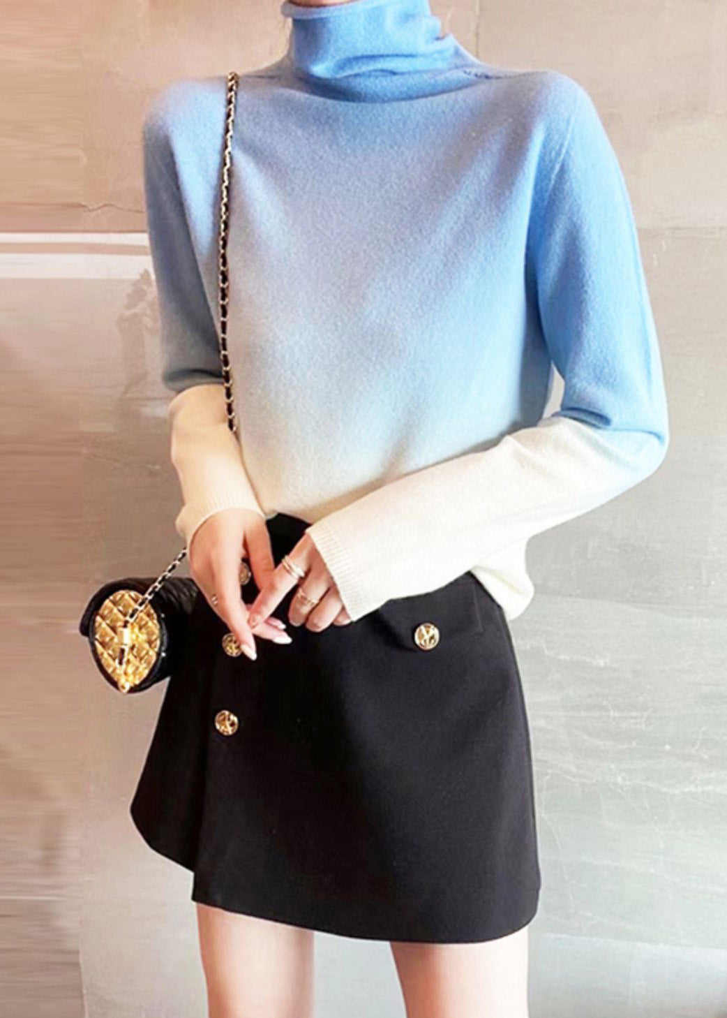 Harim™ - New Pink Gradient Turtleneck Patchwork Cotton Knit Top Autumn [Last Day Discount]